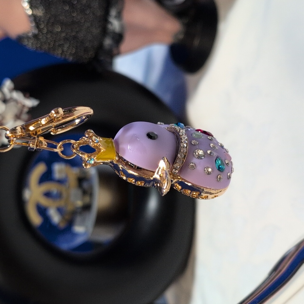 Bag Charm/ Keyring Queen Purple Duck with Multi Colored Rhinestones - Picture 3 of 4